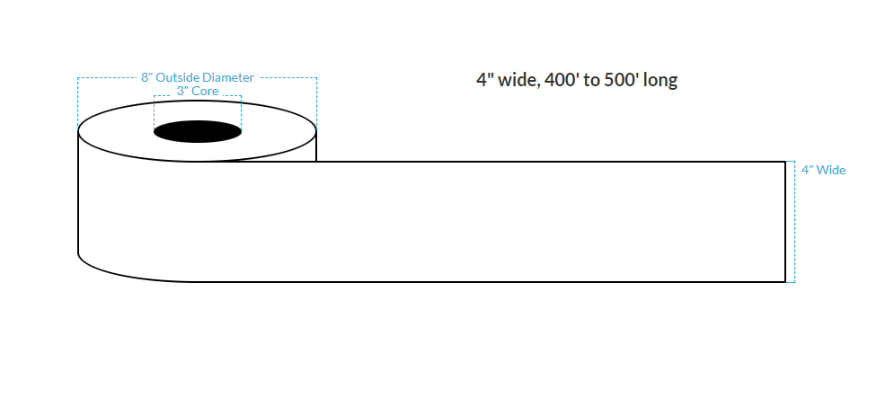 4" x 500' MATTE WHITE PAPER {CONTINUOUS} Roll Labels  (3"CORE/8"OD)