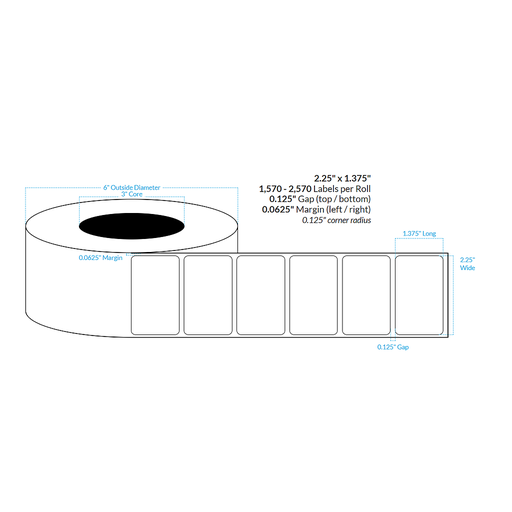 2.25" x 1.375"  INKJET CLEAR POLYPROPYLENE (BOPP) {ROUNDED CORNERS} Roll Labels (3"CORE/6"OD)