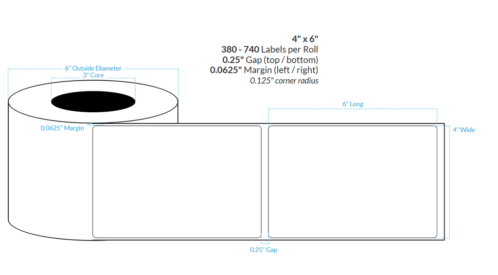 4" X 6" BIODEGRADABLE MATTE PAPER {ROUNDED CORNERS} Roll Labels  (3"CORE/6"OD)