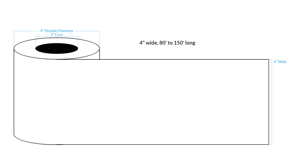 4" x 100' REMOVABLE MATTE WHITE Polypropylene BOPP {CONTINUOUS} Roll Labels  (2"CORE/4"OD)