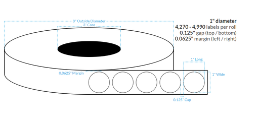 [100577-3X8-WC5-161-1100000] 1" INKJET CLEAR Polypropylene BOPP {CIRCLE} Roll Labels  (3"CORE/8"OD)