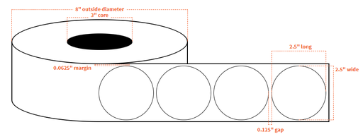 [100638-3X8-WC5-138-1110000] 2.5" INKJET CLEAR Polypropylene  BOPP {CIRCLE} Roll Labels w/Timing Marks (3"CORE/8"OD)