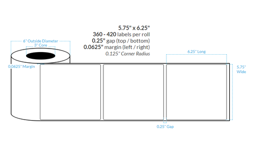 [101325-3X6-R413-162-1000000] 5.75" x 6.25" MATTE WHITE Polypropylene BOPP {ROUNDED CORNERS} Roll Labels  (3"CORE/6"OD)