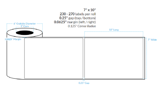 [101294-3X6-R413-117-1000000] 7" x 10" MATTE WHITE Polypropylene BOPP {ROUNDED CORNERS} Roll Labels  (3"CORE/6"OD)