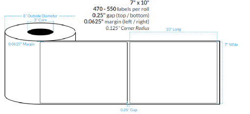 [101294-3X8-R413-110-1000000] 7" x 10" MATTE WHITE Polypropylene BOPP {ROUNDED CORNERS} Roll Labels  (3"CORE/8"OD)