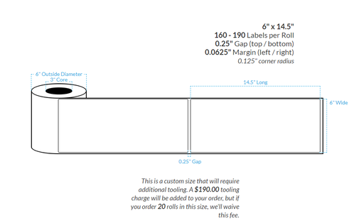 [103398-3X6-R31-151-1000000] 6" x 14.5" HIGH GLOSS WHITE Polypropylene BOPP {SQUARE CORNERS} Roll Labels (3"CORE/6"OD)