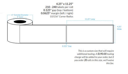 [103613-3X6-W31-151-1000000] 5.5" X 17" PREMIUM HIGH GLOSS WHITE Polypropylene BOPP {SQUARE CORNERS} Roll Labels  (3"CORE/6"OD)