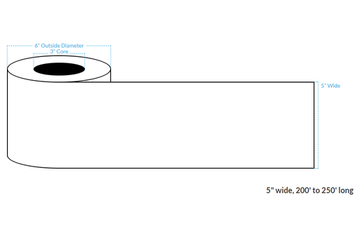 [101138-3X6-R43-158-1010000] 5" x 250' REMOVABLE MATTE WHITE Polypropylene BOPP {CONTINUOUS} Roll Labels  (3"CORE/6"OD)