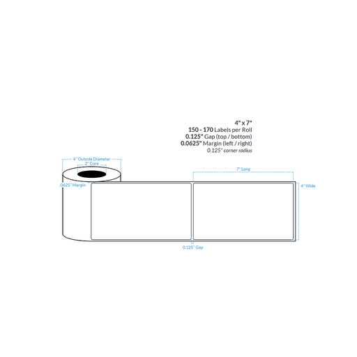 [100159-2X4-WK4-195-1000000] 4" X 7" MATTE WHITE KIMDURA {ROUNDED CORNERS} Roll Labels  (2"CORE/4"OD)