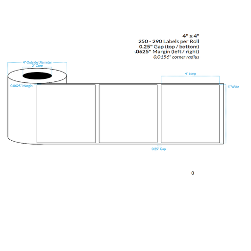 [100316-2X4-G21-195-1000000] 4" x 4" HIGH GLOSS WHITE PAPER {SQUARE CORNERS} Roll Labels (2"CORE/4"OD)