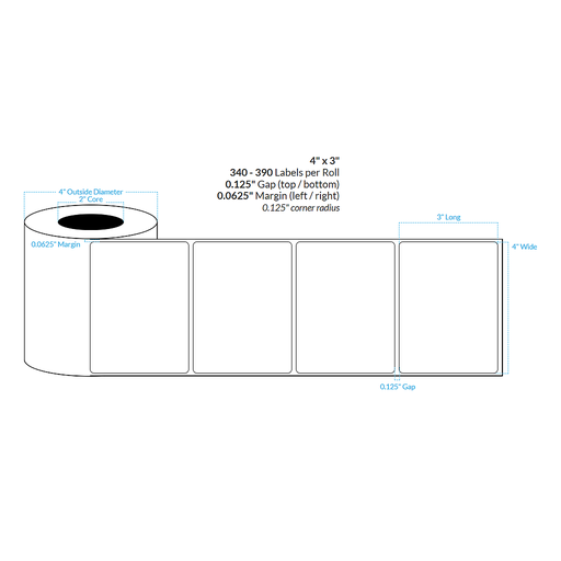 [100859-2X4-WC5-195-1100000] 4" X 3" INKJET CLEAR Polypropylene BOPP {ROUNDED CORNERS} Roll Labels  (2"CORE/4"OD)