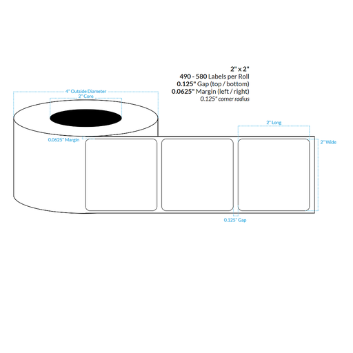 [100707-2X4-WC5-195-1100000] 2" x 2"  INKJET CLEAR Polypropylene BOPP {ROUNDED CORNERS} Roll Labels  (2"CORE/4"OD)