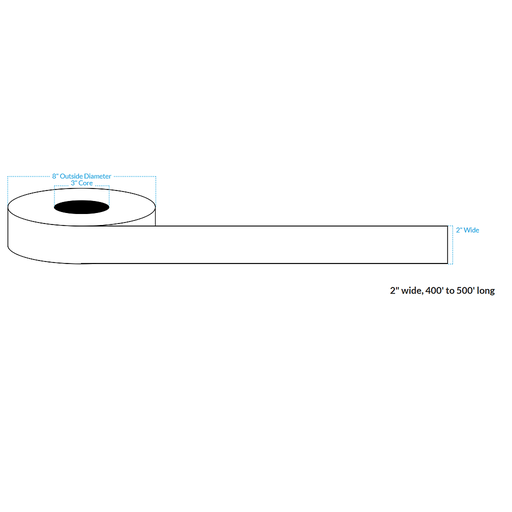 [101065-3X8-W31-129-1010000] 2" x 500' PREMIUM HIGH GLOSS WHITE Polypropylene BOPP {CONTINUOUS} Roll Labels  (3"CORE/8"OD)