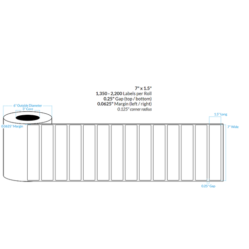 [102198-3X6-R31-113-1000000] 7" x 1.5" HIGH GLOSS WHITE Polypropylene BOPP {ROUNDED CORNERS} Roll Labels  (3"CORE/6"OD)