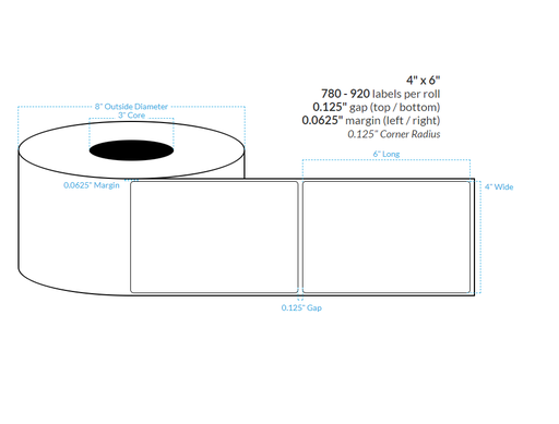 [100868-3X8-CFF6-160-1000000] 4" X 6" BIODEGRADABLE MATTE PAPER {ROUNDED CORNERS} Roll Labels  (3"CORE/8"OD)