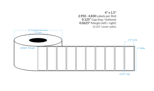 [100541-3X8-CG4-161-1000000] 4" X 1.5" GOLD HYBRID PET {ROUNDED CORNERS} Roll Labels  (3"CORE/8"OD)