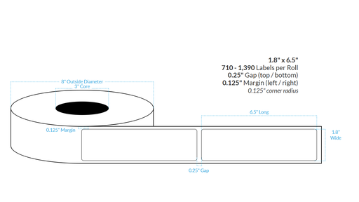 [100900-3X8-CG4-182-1000000] 1.8" X 6.5" GOLD HYBRID PET {ROUNDED CORNERS} Roll Labels  (3"CORE/8"OD)