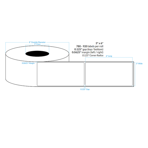 [100857-2X4-SAB-195-1000000] 3" x 6" SATIN Polypropylene BOPP {ROUNDED CORNERS} Roll Labels (2"CORE/4"OD)