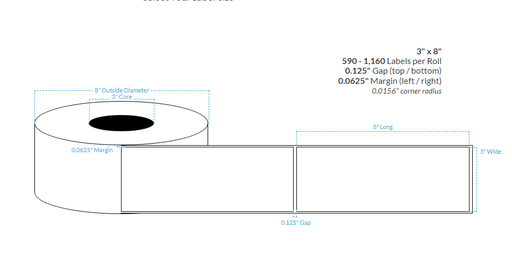 [102441-3X8-MK-161-1000000] 3" x 8" MATTE KIMDURA {SQUARE CORNERS} Roll Labels  (3"CORE/8"OD)