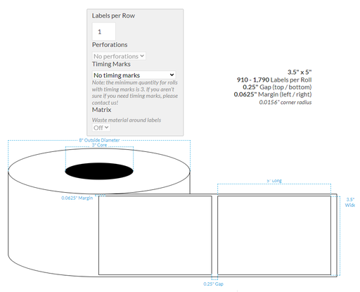 [101961-3X8-HGB-129-1000000] 3.5" x 5" HIGH GLOSS WHITE Polypropylene (BOPP) {SQUARE CORNERS} Roll Labels  (3"CORE/8"OD)