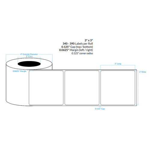 [100603-2X4-MWBET-195-1000000] 3" x 3" MATTE WHITE EXTREME TACK Polypropylene BOPP {ROUNDED CORNERS} Roll Labels  (2"CORE/4"OD)