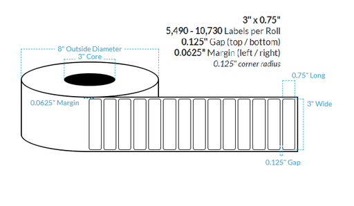 [102880-3X8-LCPET-163-1100000] 3" x 0.75"  LASER CLEAR PET {ROUNDED CORNERS} Roll Labels  (3"CORE/8"OD)