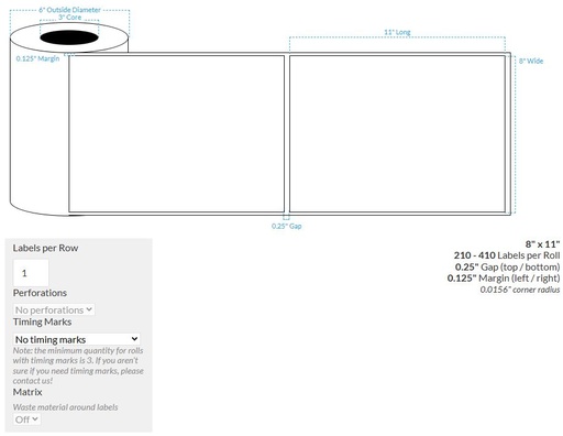 [103412-3X6-MWB5609-151-1000000] 8" X 11" MATTE WHITE BOPP(BS5609 CERTIFICATION) {RECTANGLE/SQUARE CORNERS} Roll Labels  (3"CORE/6"OD)