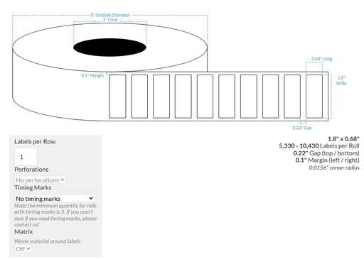 [103055-3X8-SSH-189-1000000] 1.8" X 0.68" SMOOTH SILVER HOLOGRAPHIC {SQUARE CORNERS} Roll Labels (3"CORE/8"OD)